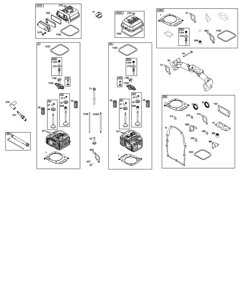 Cylinder Head Group Diagram and Parts List for 386447-0189-B5 200000 - 399999 Briggs and Stratton Engine
